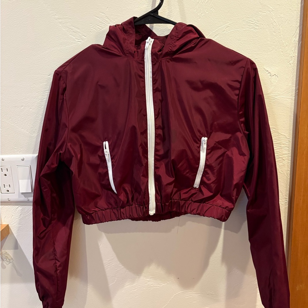 Burgundy Hooded cropped windbreaker